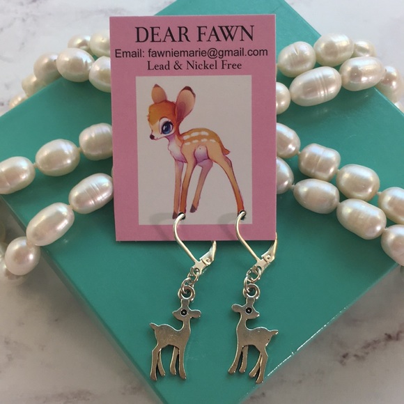 New Fawn Deer Silver Earrings on Hypoallergenic Silver Lever back earrings - Picture 1 of 4